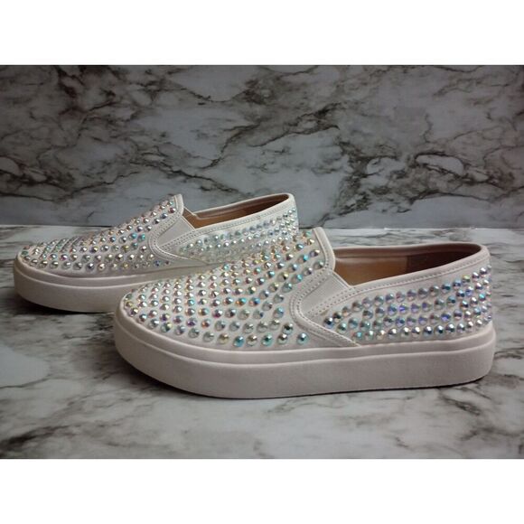 Shoes - I.N.C. White Silver Studded Slip Ons Size 7.5